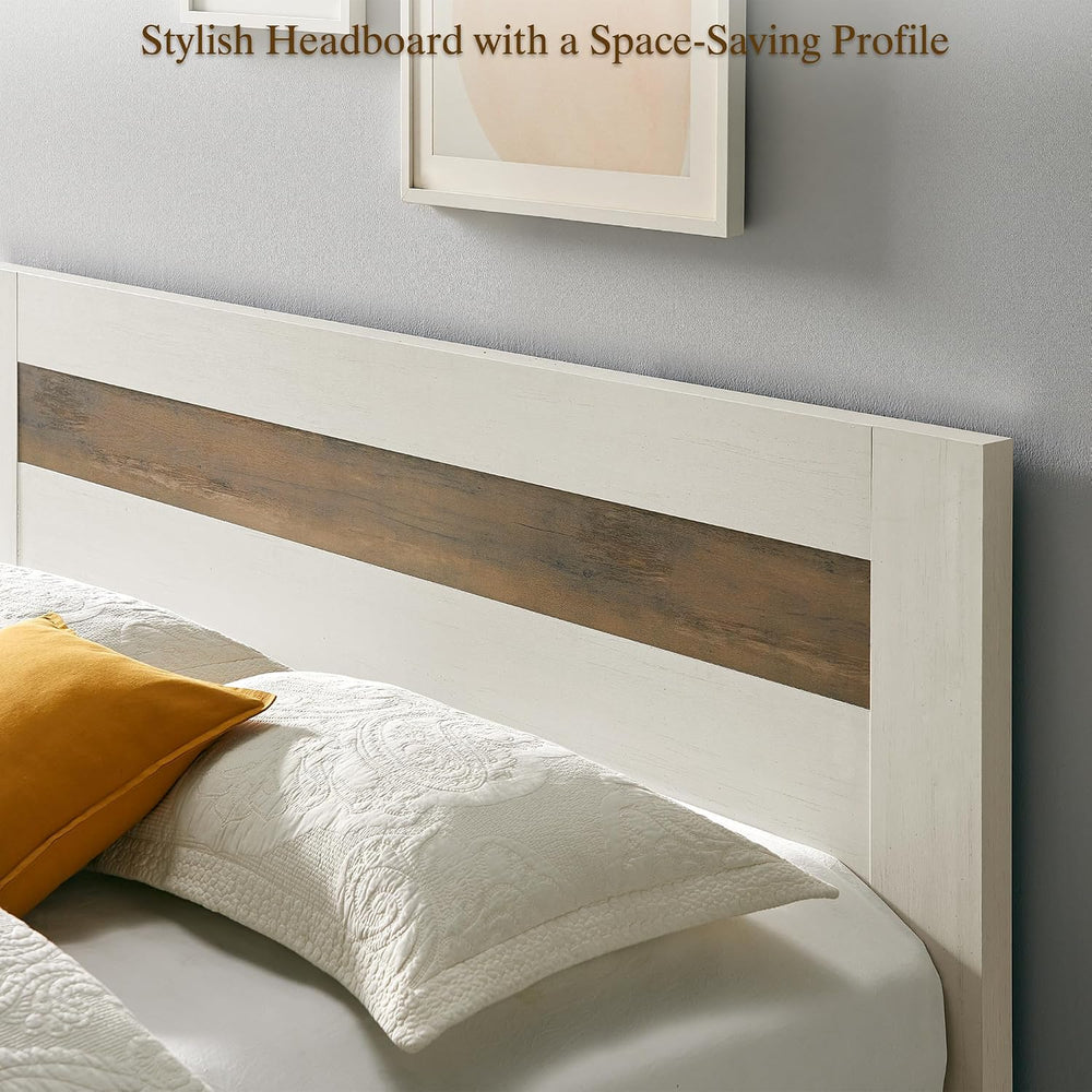 OKD King Bed Frame with Headboard and Footboard Storage Bench,Antique White