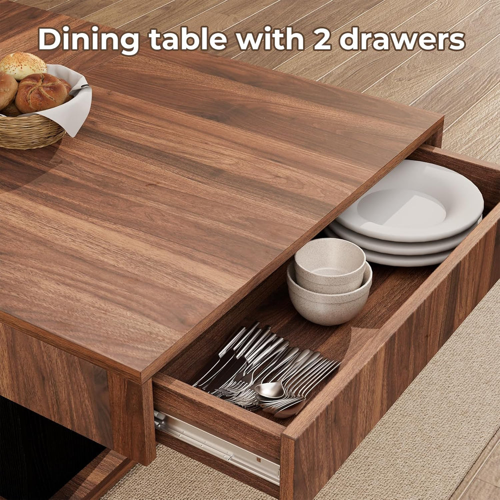 55" Dining Table for 4 to 6 People, Farmhouse Wood Dinner Table with Dra...