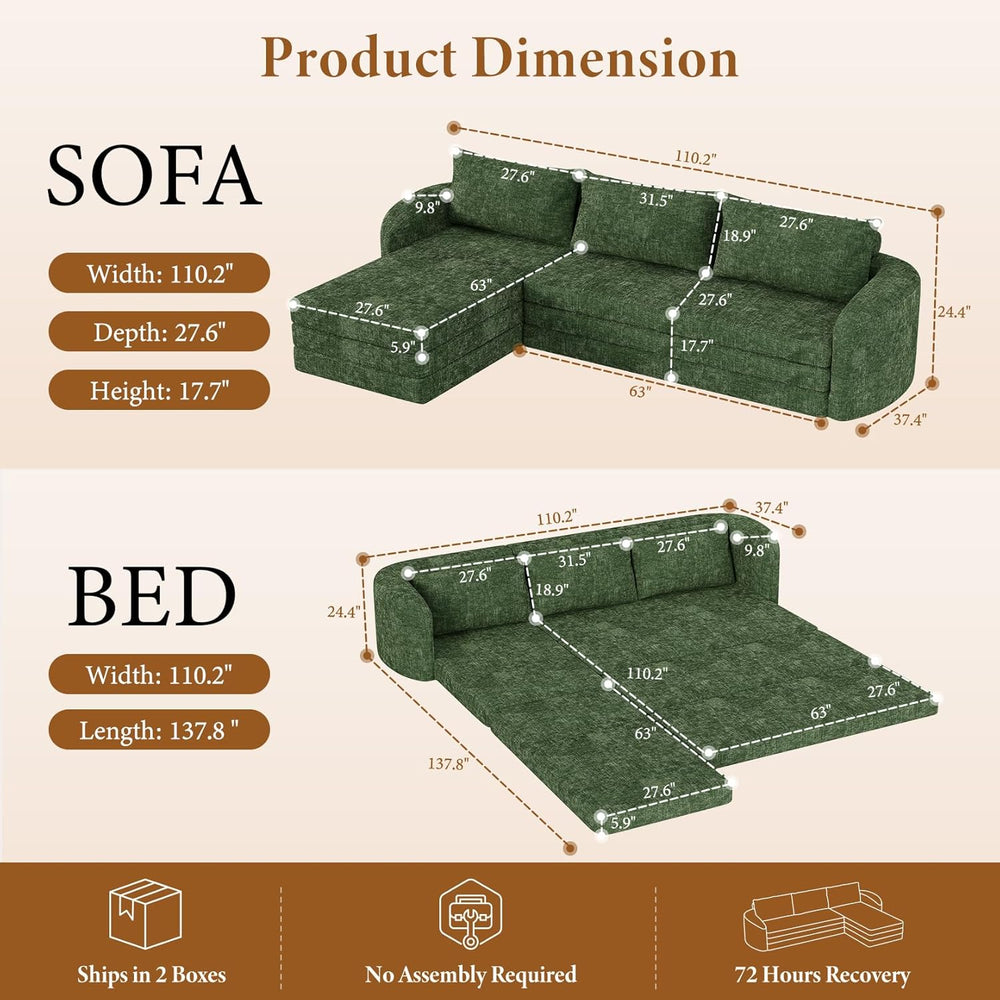 Vesgantti 110.2" Modular Sectional Sofa with Curved Armrest, 6 in 1 Conv...