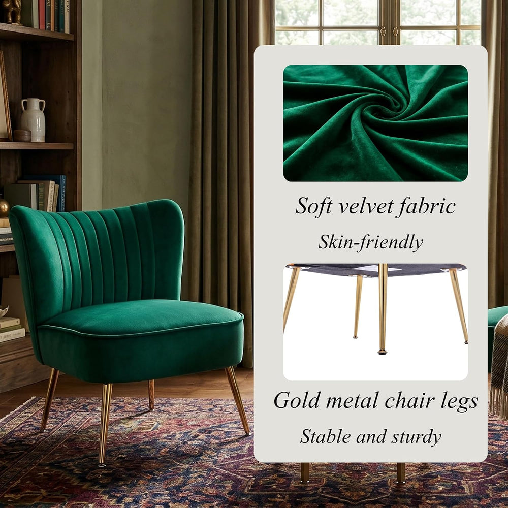 Velvet Accent Chair Set of 2 Comfy Living Room Chairs with Golden Legs Wingba...