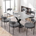Grey Boucle Dining Chairs Set of 6, Upholstered Dining Room Chairs with Black Metal Legs, Round Modern Dining Chair for Dining Room, Kitchen