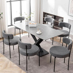 Grey Boucle Dining Chairs Set of 6, Upholstered Dining Room Chairs with Black Metal Legs, Round Modern Dining Chair for Dining Room, Kitchen