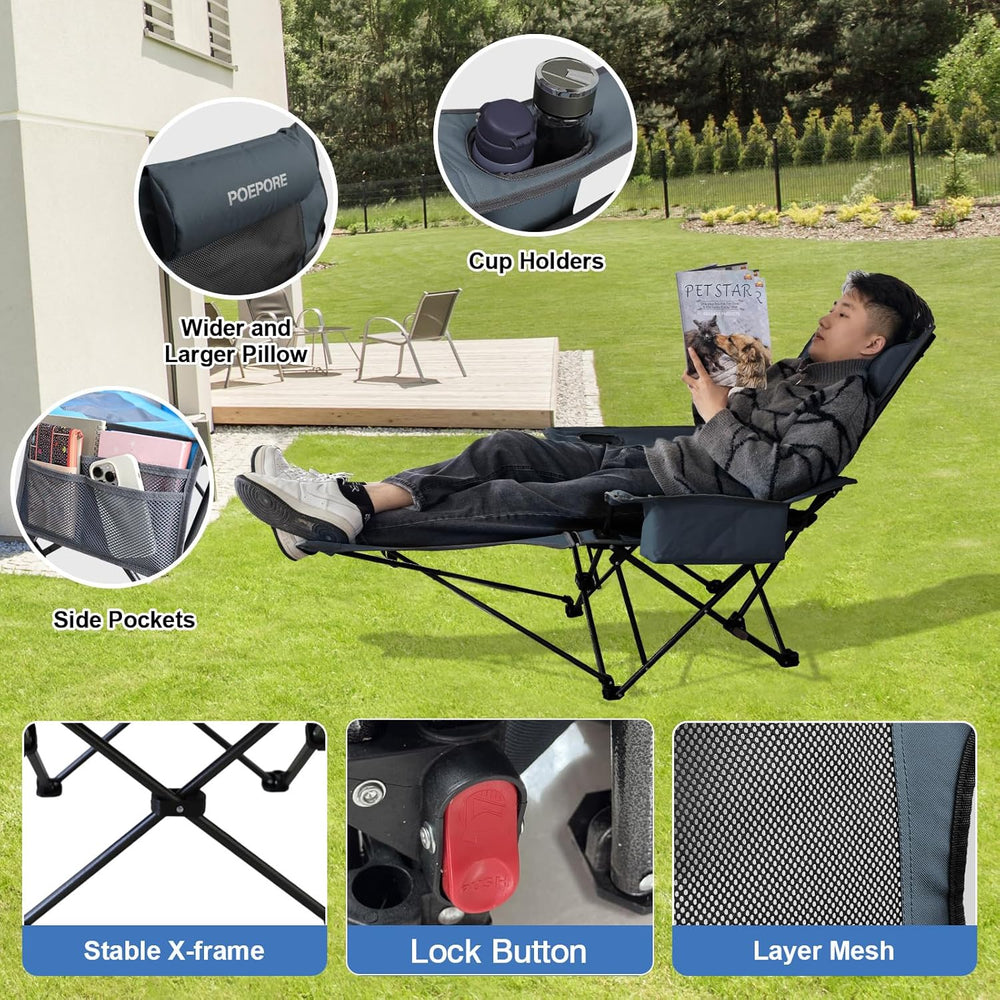 Reclining Camping Chair 4 Position with Foot Rest Comfortable for Adults 265I...