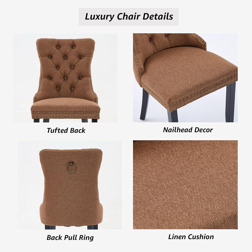 Espresso Brown Mid Century Modern Dining Chairs Set of 4, Linen Upholstered K...
