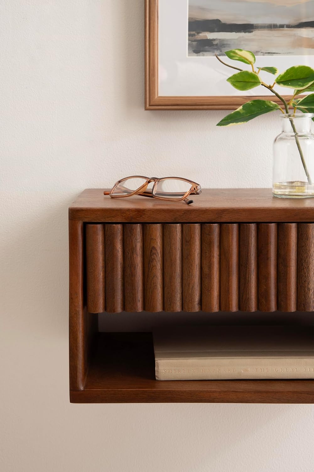 Kate and Laurel Reid Ribbed Wooden Tiered Floating Side Table, 18 x 10 x 9, W...