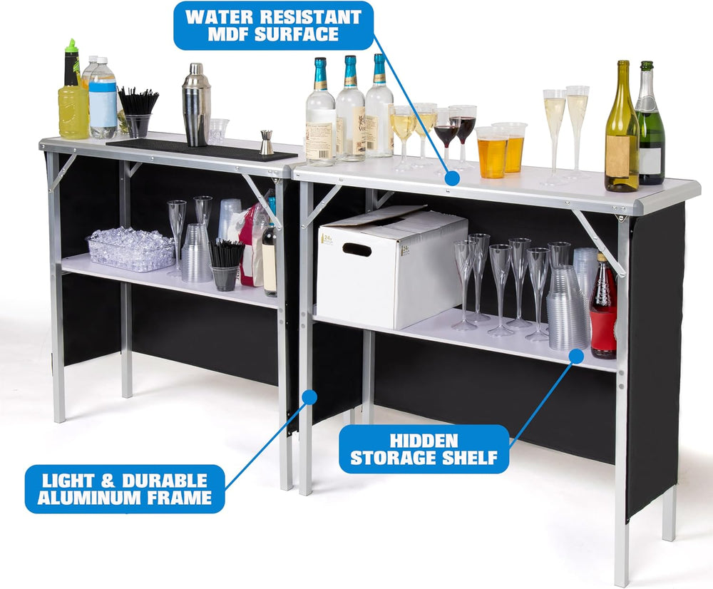 GoBar Portable Double Bar Table Set - Mobile Bartender Station for Events - I...