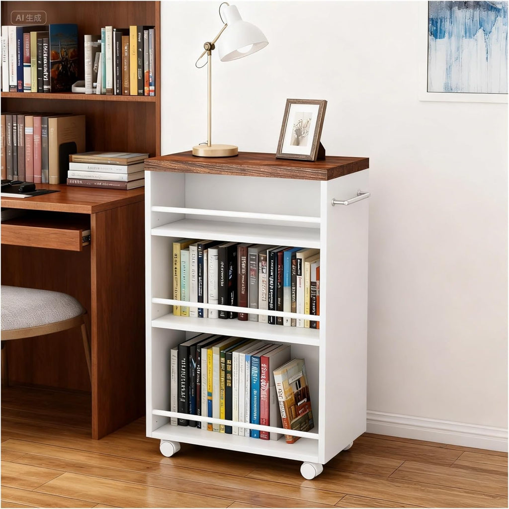 Slim Rolling Storage Cart - 4-Tier Narrow Utility Cart for Small Spaces, Versatile Bathroom, Kitchen & Laundry Room Organizer with Handle on Wheels