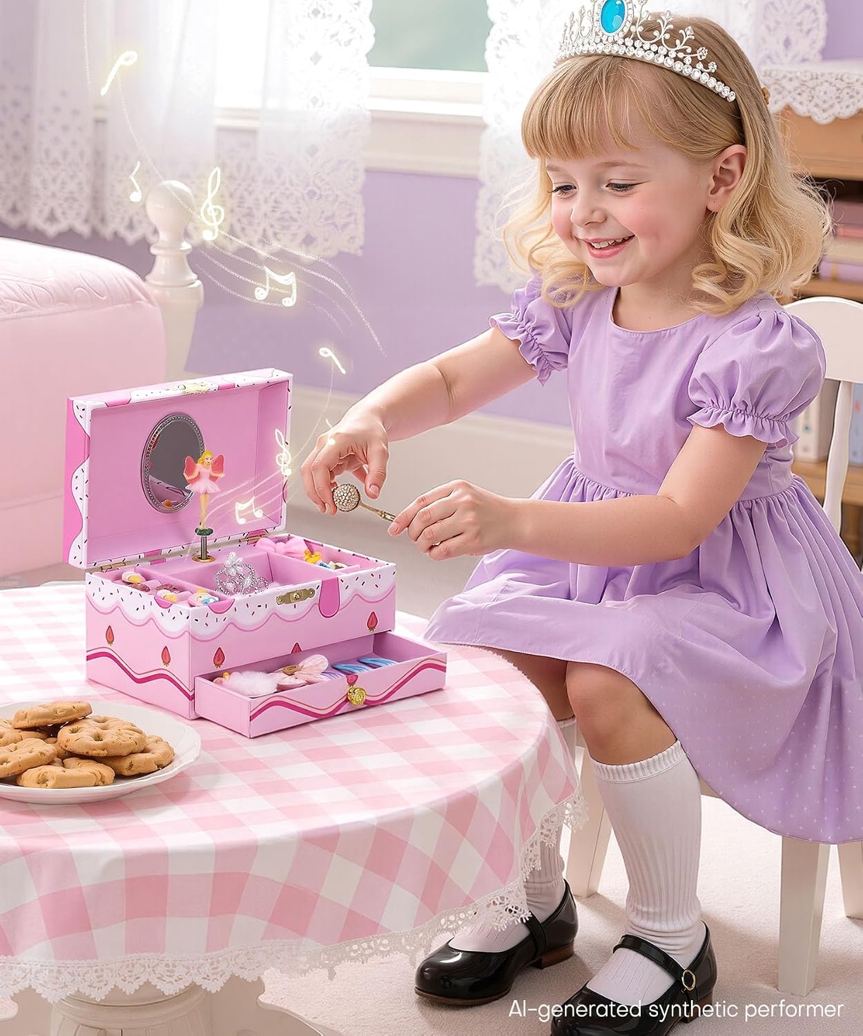 Homde Musical Jewelry Box for Girls: 2-Layer Spinning Fairy Organizer | Storage for Ring Necklace - Birthday Christmas Gift for Girls Ages 3 to 12 - Spinning Fairy Plays Melody When Lid Opens