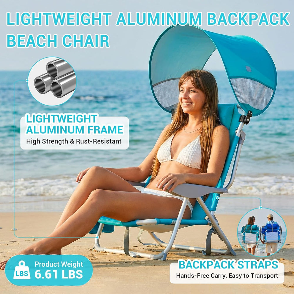 #WEJOY Beach Chair with Canopy Shade, Reclining Adjustable 4 Position, Lay Fl...