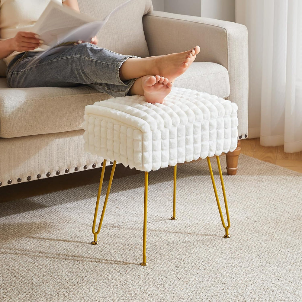 IBUYKE Rectangle Vanity Chair Ottoman, Footrest Stool, White WBD004W | Storag...