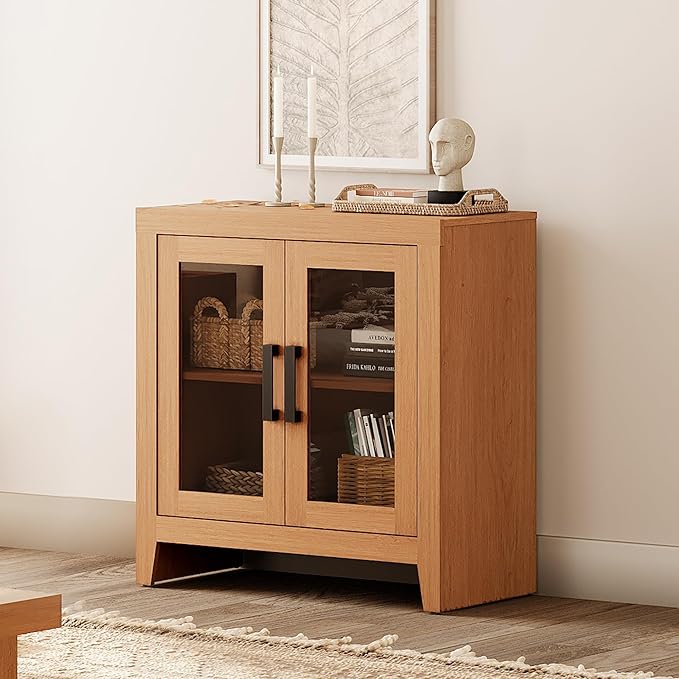 WAMPAT Farmhouse TV Stand for TVs up to 50”, Rustic Wood Entertainment Center...