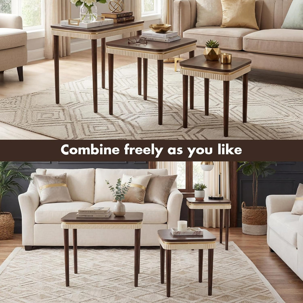 Hyfirm Walnut Nesting Tables Set of 3, Mid Century Side Tables | Space-Saving...