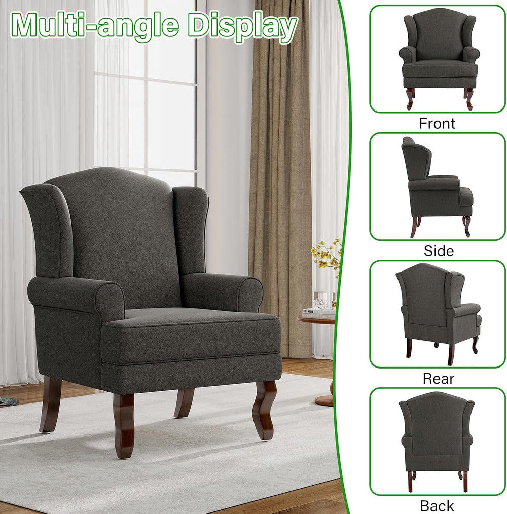 Lumibee High Back Accent Chair, Comfy Armchair with Solid Wood Legs for Livin...