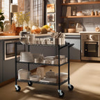 Finnhomy 3 Tier Heavy Duty Commercial Grade Utility Cart, Wire Rolling Cart with Handle Bar, Steel Service Cart with Wheels, Kitchen Carts on Wheels, Metal Cart Shelf Size 18" D x 36" W, NSF, Black