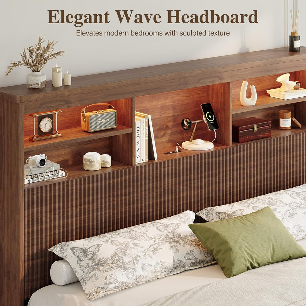 King Size Bed Frame with 4 Storage Drawers, Brown