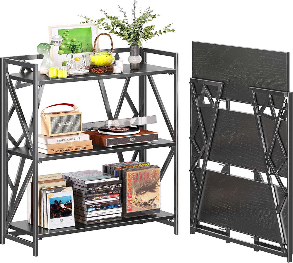 UDD No Assembly Wide Folding Bookshelf, 34" H x 30.9" W, 3 Tier Fol...