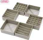 DIOMMELL Set of 6 Foldable Cloth Storage Box Closet Dresser Drawer Organizer Fabric Baskets Bins Containers Divider for Clothes Underwear Bras Socks Lingerie Clothing, Grey 22-2000