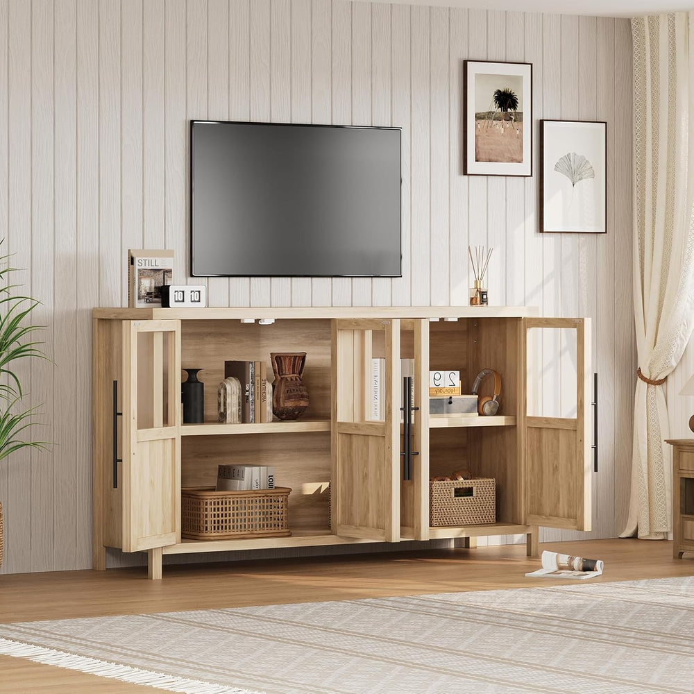 GarveeHome Sideboard Buffet Cabinet with 4 Glass Doors, 55 in Buffet Table Co...