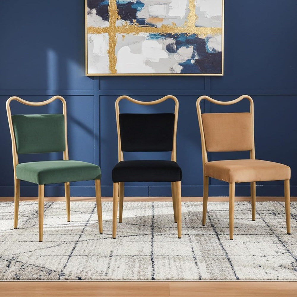 Velvet Dining Chairs Set of 2, Mid-Century Modern, Brown | Wood Grain Metal F...