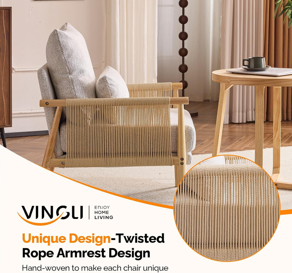 VINGLI Boho Braid Accent Armchairs Set of 2,Mid-Century Modern Chiars with So...