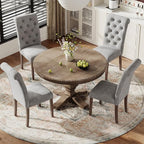 Upholstered Tufted Dining Room Chairs Set of 6, Parsons Kitchen Chairs with Padded Seat and Solid Wood Legs, Fabric Accent Side Diner Chair for Dining Room/Kitchen/Living Room, Light Grey