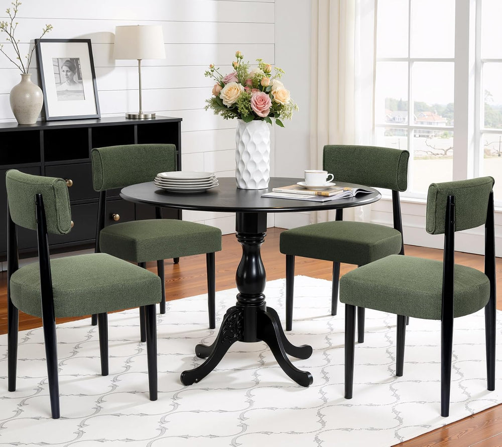 Wooden Dining Chairs Set of 4, Upholstered Kitchen Chairs with Solid Rubberwo...