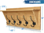 HBCY Creations Rustic Wall Mounted Coat Rack with Shelf - Solid Wood 24" Entryway Shelf with 5 Coat Hangers. Perfect Touch for Your Entryway, Mudroom, Kitchen, Bathroom and More, Bamboo