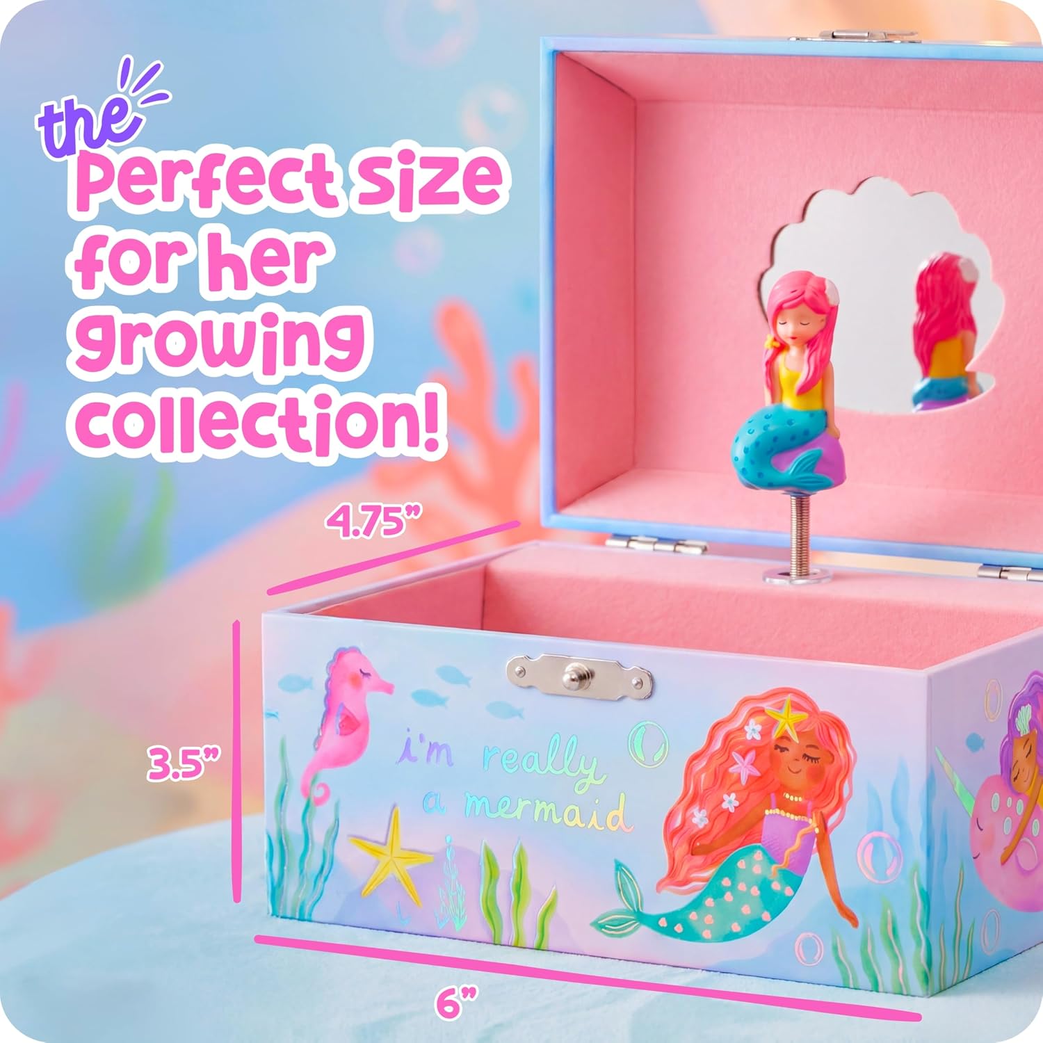 Giggle & Honey® Musical Mermaid Jewelry Box for Girls | Music Boxes for Little Girls, Toddler Jewelry Box for 4 Year Old Kids, Toys for Toddlers, Birthday Gifts for Kids 5-9 Years