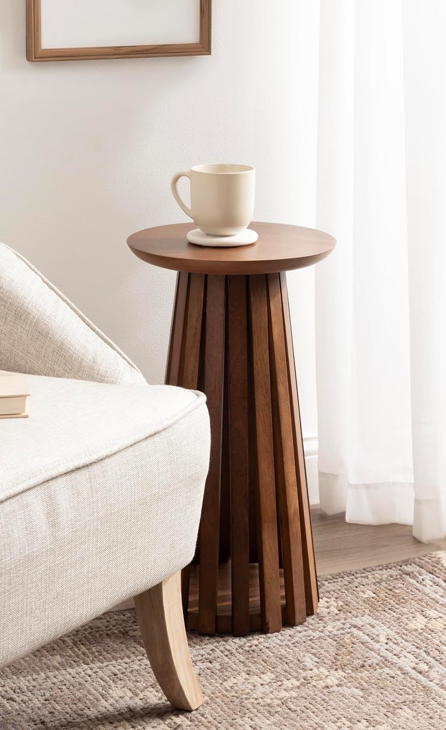 Kate and Laurel Klarc Modern Slatted Wood Round Drink Table, 12 x 12 x 22, Wa...