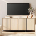 WAMPAT Modern TV Stand for TVs Up to 75", Wooden Entertainment Center TV Console with 4 Door Closed Storage and T-Shaped Wood Legs, Media Console Cabinet for Living Room, Bedroom, Light Oak