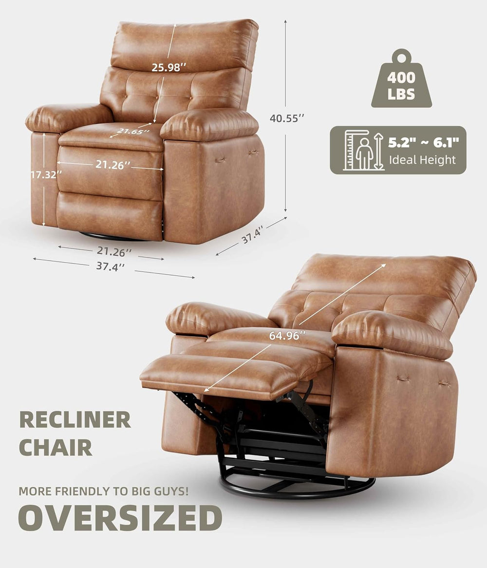 GarveeHome Leather Recliner Chair - Heat and Massage, Swivel Rocker Manual Re...