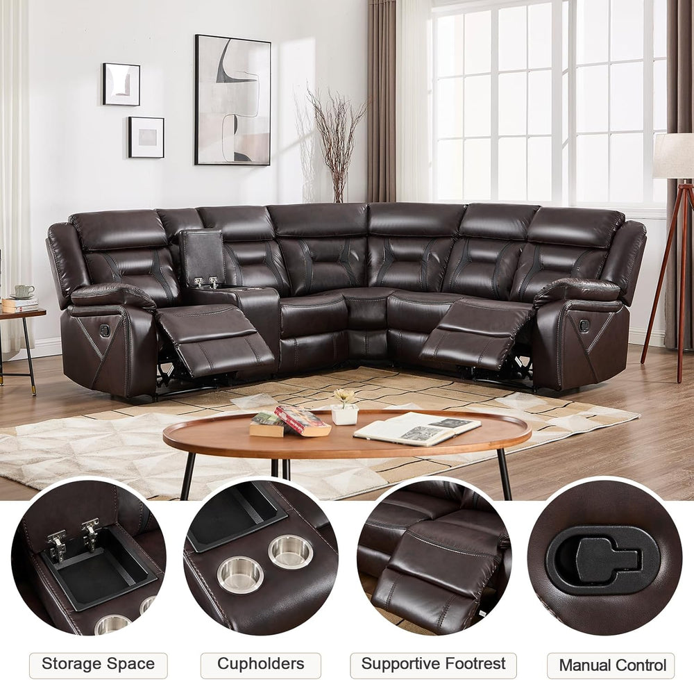 EBELLO Faux Leather Reclining Sectional Sofa Set for Living Room, 1 Recliner ...