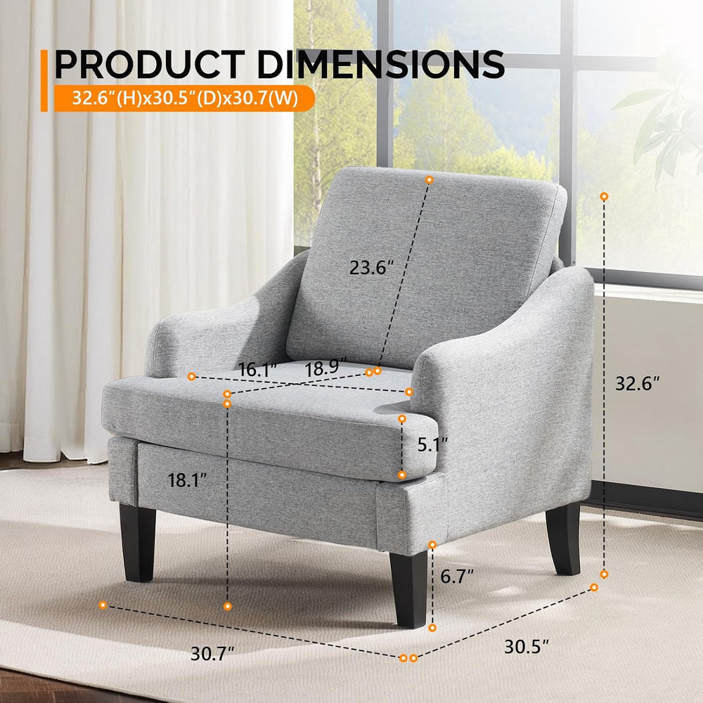 VINGLI Linen Fabric Accent Chairs Set of 2, Grey Modern Upholstered Armchair,...