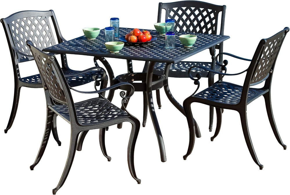 Christopher Knight Home Hallandale Cast Aluminum Outdoor Dining Set, 5-Pcs Se...