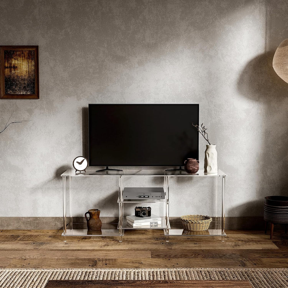 Eglaf Acrylic 55 Inch TV Stand, 3-Tier Entertainment Center, Up to 60 Inch | ...