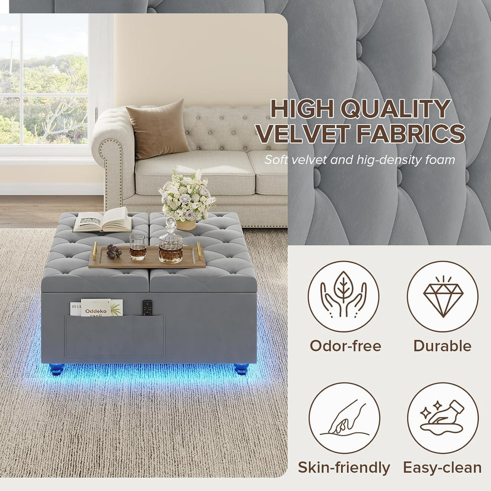 Dnxao Ottoman Coffee Table with Storage and Tray for Living Room, Gray | Tuft...