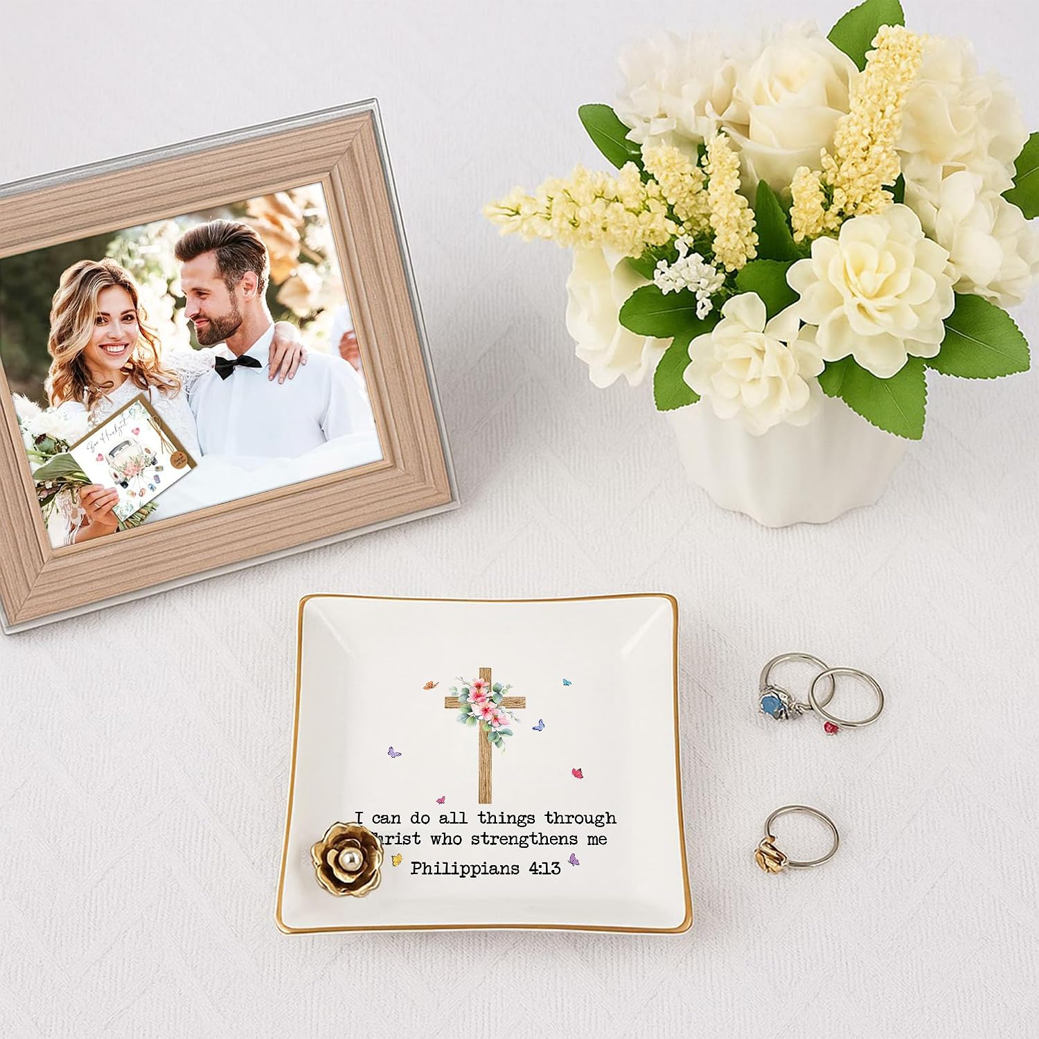 Inspirational Bible Verse Jewelry Dish,4" Ceramic Jewelry Tray Christian Gifts for Women, Religious Gifts for Mom, Daughter, Sister, Friends - Birthday, Confirmation, Catholic Gift for Her, Teen Girls