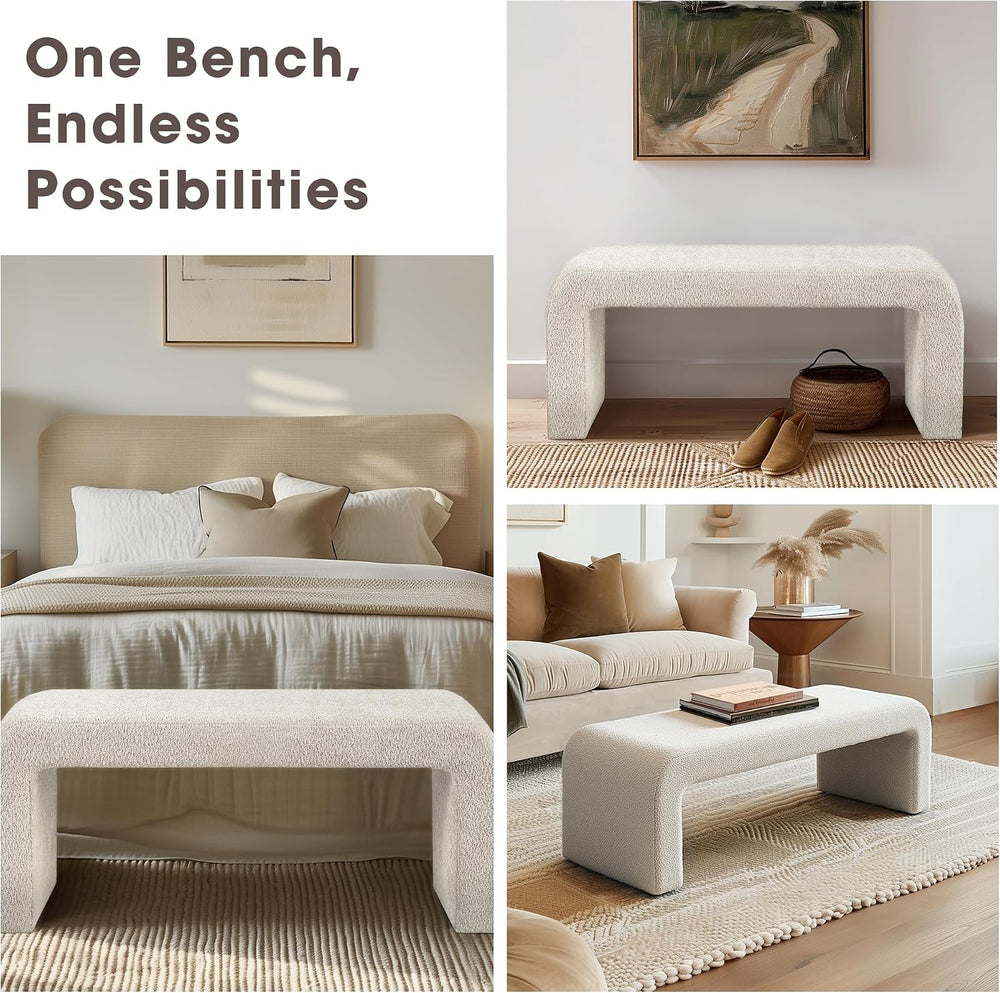 Ink+Ivy Steve Entryway Accent Bench Padded, Cozy Plush Boucle Upholstered Ben...