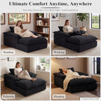 67" Chaise Lounge Chair Indoor, Oversized Boneless Chaise Lounge | Deep Seat Reading Chair | Large Dual-Layer Cushion | Wide Armrests | Corduroy Boneless Couches for Living Room Bedroom, Black