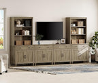 WAMPAT Entertainment Center with Bookshelves for TVs up to 75", Farmhouse Wall Unit TV Stand with 8 Doors & 4 Drawer, Media Console Table for Living Room, Bedroom & Home Theater, Wash Grey