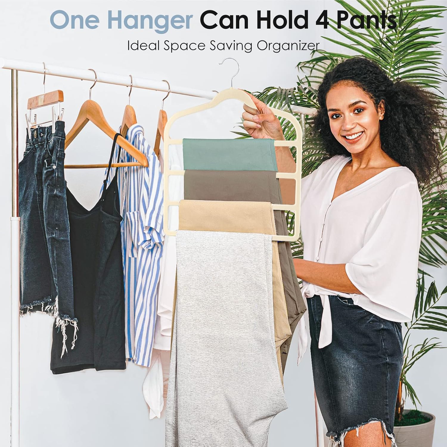 Velvet Hangers Space Saving Non Slip Pant Velvet Hangers, DUDUCOFU 8 Pack Beige Multi Layer Clothes Hangers Closet Organizer for Pants Trousers Scarf