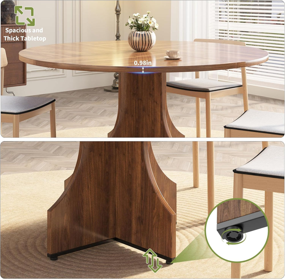 Round Dining Table 47 Inch for 4-6 People, 0.98 Inch Thick Tabletop with Adju...