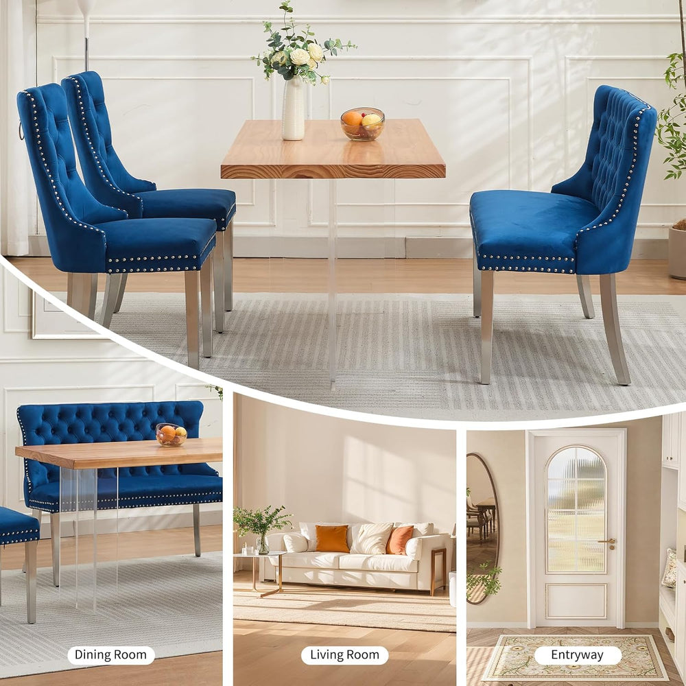Shenyon Velvet Upholstered Dining Bench with Back, Tufted Loveseat Bench with...