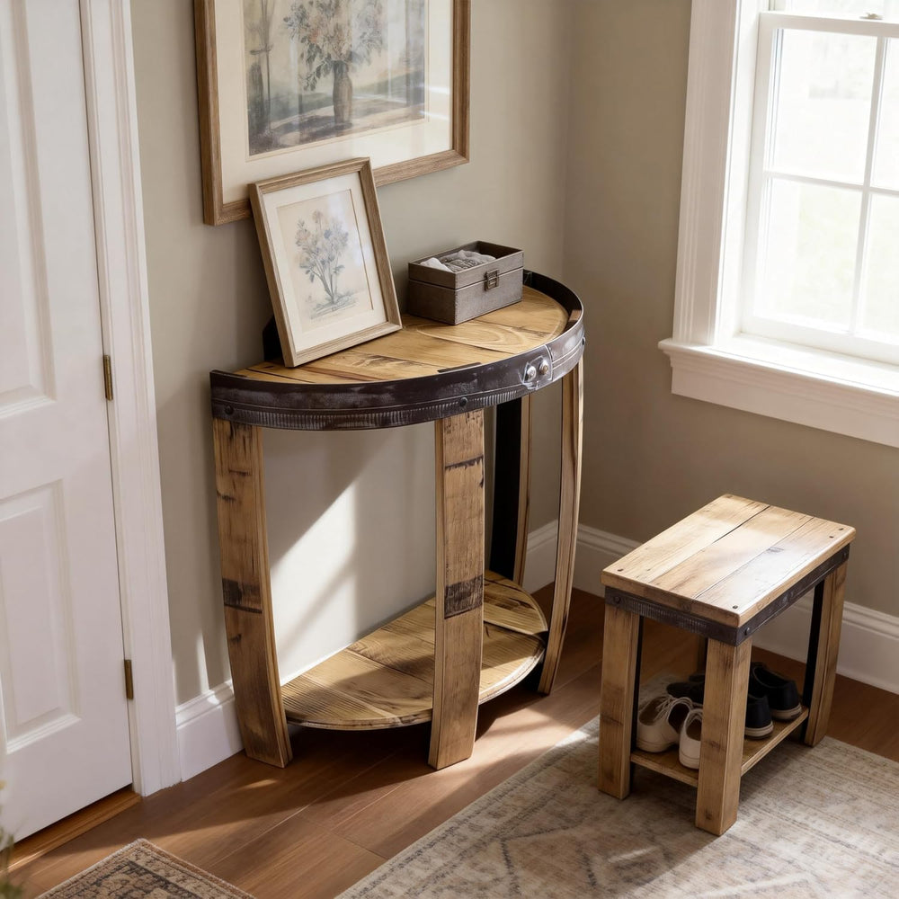 24Inch Half Whiskey Barrel Side Table，Whiskey Barrel End Table, Whiskey Barre...