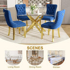 51 Inch Glass Dining Table Set for 4, Rectangular Glass Kitchen Table with 4 Upholstered Velvet Accent Chairs, 5 Piece Modern Dining Room Set, for Home, Apartment, Small Spaces - Blue Gold