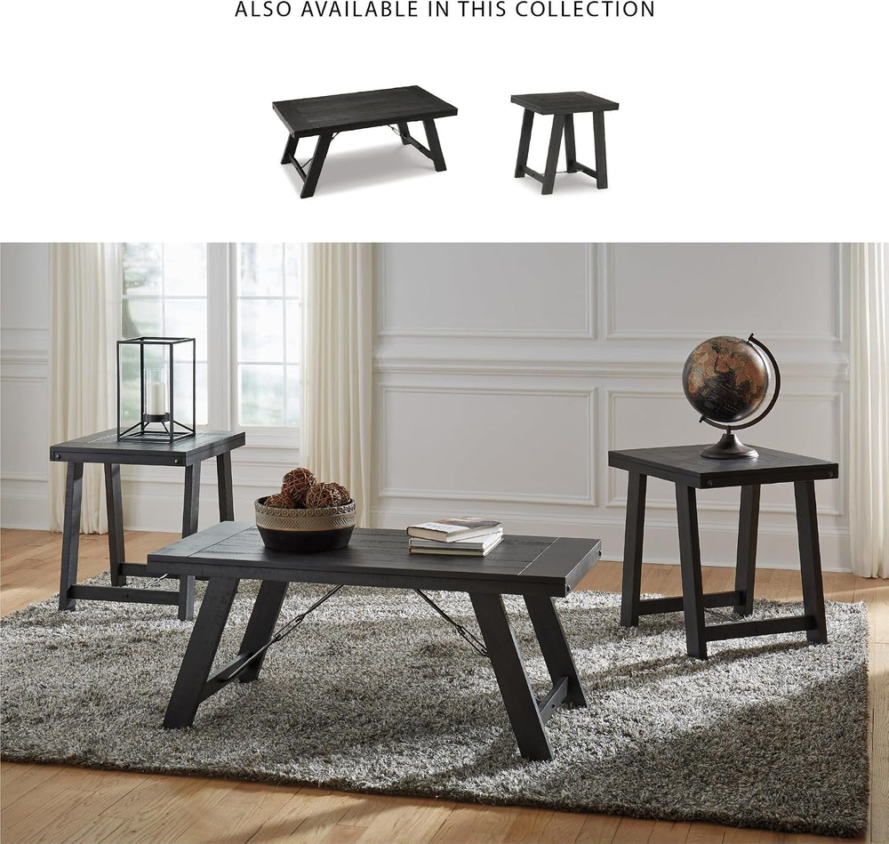 Signature Design by Ashley Farmhouse 3-Piece Table Set, Black Wash | Acacia v...