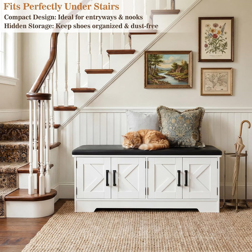 Armocity 43.3" Farmhouse Shoe Storage Bench with Cushion for Entryway | ...