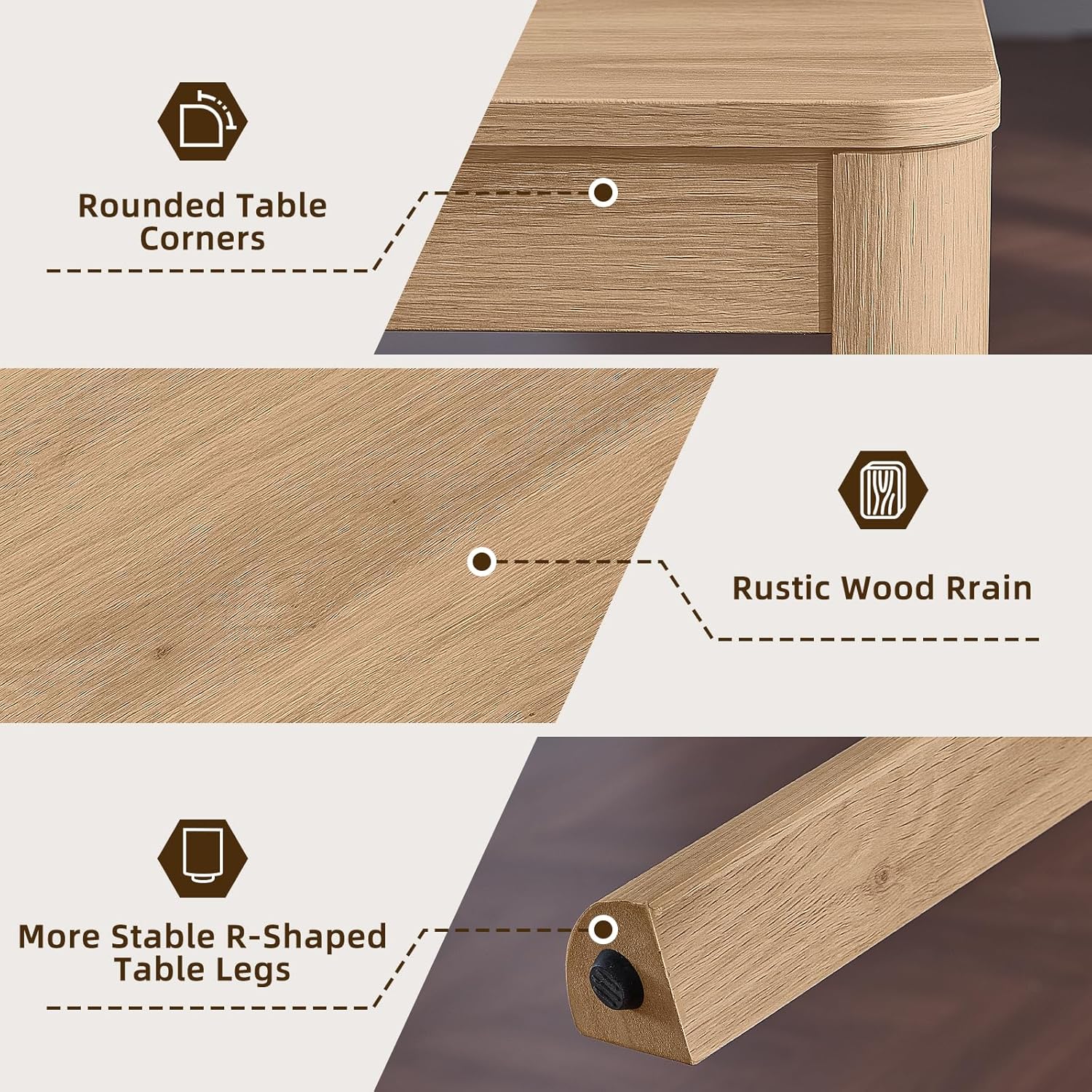 Joaxswe Farmhouse Nesting Tables Set of 3, Nesting Side Tables with Rounded Corners & 4 Thickened Table Legs, Natural Wood