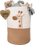 Giraffe Baby Laundry Basket, Tall Woven Rope Nursery Hamper, 20x15 in | Baby Clothes Hamper, Blanket Basket, Toy Storage, Soft Felt Animal Patch, Safari Nursery Decor, Shower Gift, Kids Room