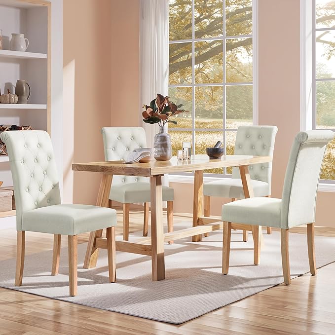 Yaheetech Dining Chairs Set of 4 Fabric Upholstered Dining Room Chairs with B...
